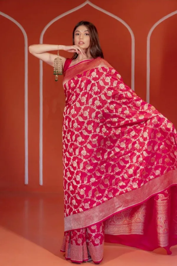 Rani_Pink_Banarasi_Soft_Silk_Saree_With_Rich_Silver_Zari_Border_Default_Title
