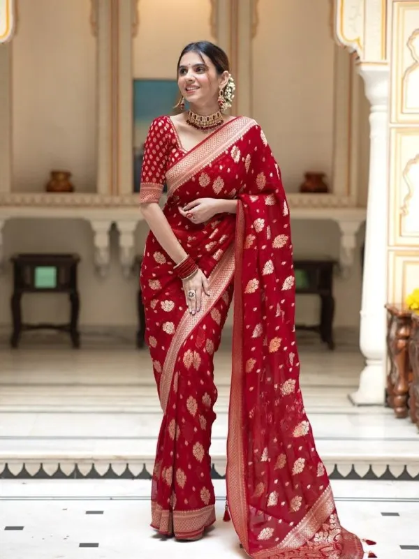 Ruby_Red_Banarasi_Soft_Silk_Saree_With_Classic_Golden_Zari_Border_Default_Title