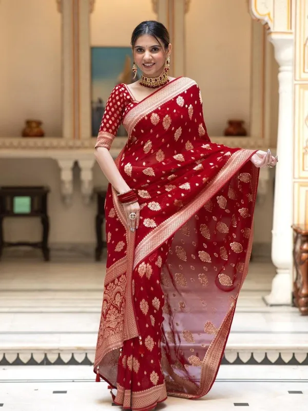 Ruby_Red_Banarasi_Soft_Silk_Saree_With_Classic_Golden_Zari_Border_Default_Title