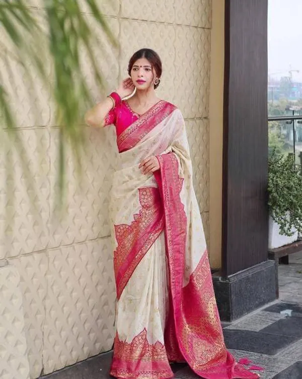 Ivory_White_Banarasi_Soft_Silk_Saree_With_Royal_Rani_Pink_Zari_Border_Default_Title