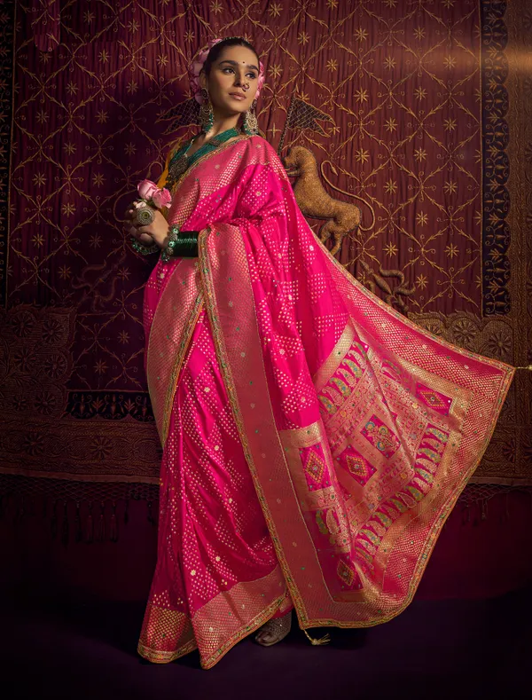 Fuchsia_Pink_Pure_Viscose_Dola_Saree_With_Rich_Gold_Zari_Border_Fancy_Designer_Lace_Default_Title