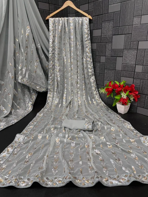 Silver_Grey_Designer_Georgette_Saree_With_Sequin_Embellished_Border_Default_Title