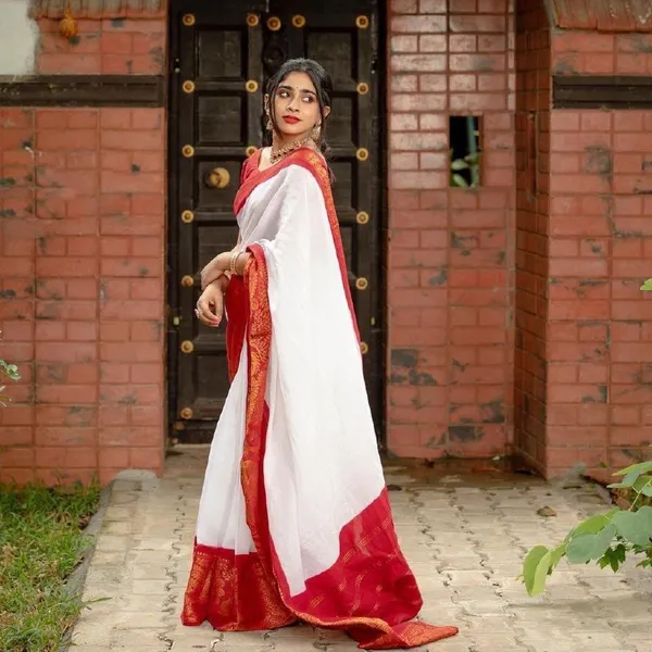 Pearl_White_Banarasi_Soft_Silk_Saree_With_Royal_Red_Zari_Weaving_Jacquard_Border_Default_Title