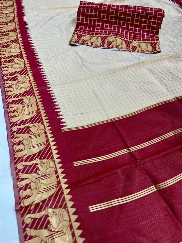 Ivory_White_Banarasi_Soft_Silk_Saree_With_Royal_Red_Gold_Zari_Weaving_Jacquard_Border_Default_Title