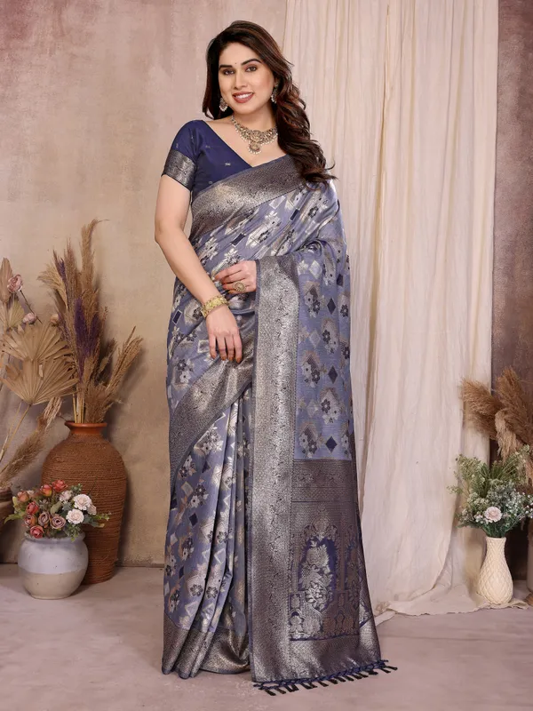 Steel_Blue_Pure_Cotton_Jacquard_Zari_Weaving_Saree_Default_Title