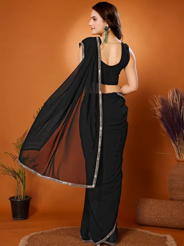 Jet_Black_Georgette_Saree_With_Elegant_Silver_Lace_Border_Default_Title
