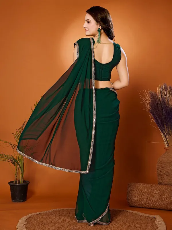 Emerald_Green_Georgette_Saree_With_Elegant_Silver_Lace_Border_Default_Title