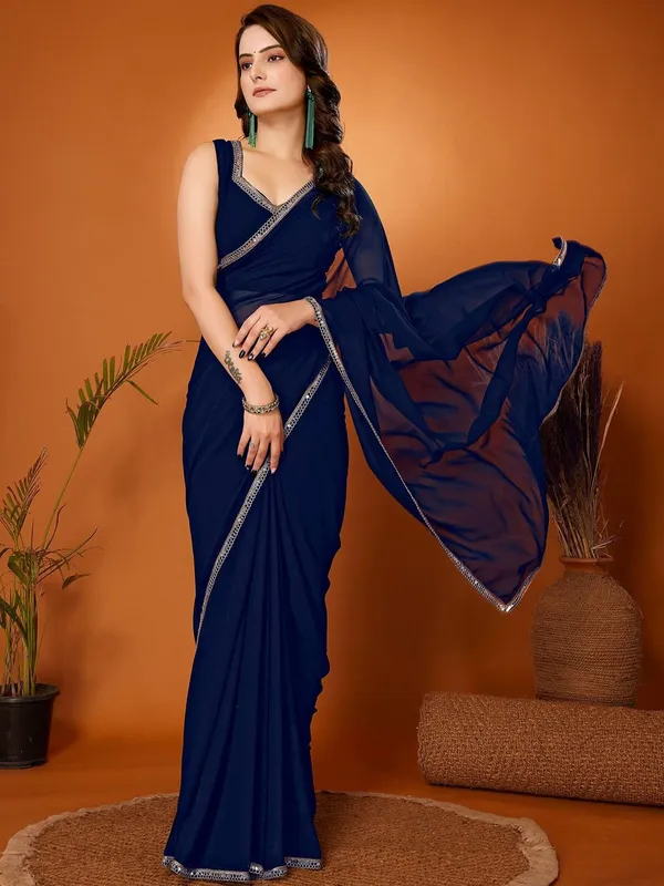 Royal_Navy_Blue_Georgette_Saree_With_Elegant_Silver_Lace_Border_Default_Title