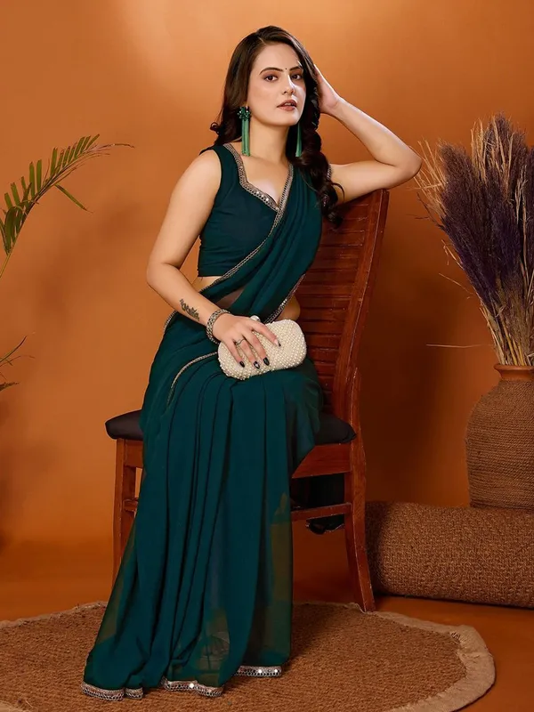 Deep_Teal_Green_Georgette_Saree_With_Elegant_Silver_Lace_Border_Default_Title