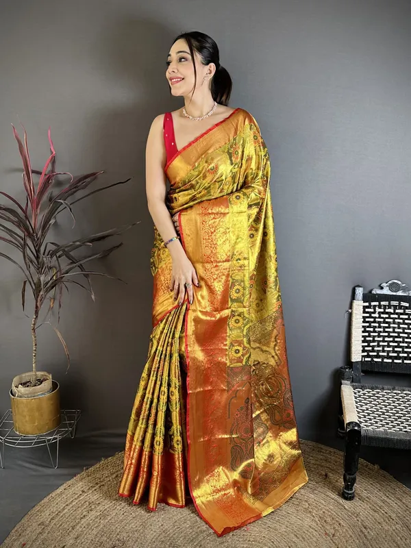 Mustard_Gold_Kanjivaram_Semi_Silk_Saree_With_Rich_Red_Zari_Temple_Border_Default_Title