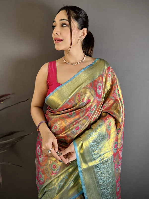 Sage_Green_Kanjivaram_Semi_Silk_Saree_With_Rich_Sky_Blue_Zari_Border_Default_Title