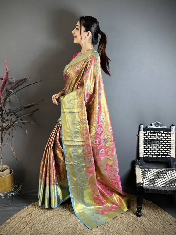 Sage_Green_Kanjivaram_Semi_Silk_Saree_With_Rich_Sky_Blue_Zari_Border_Default_Title