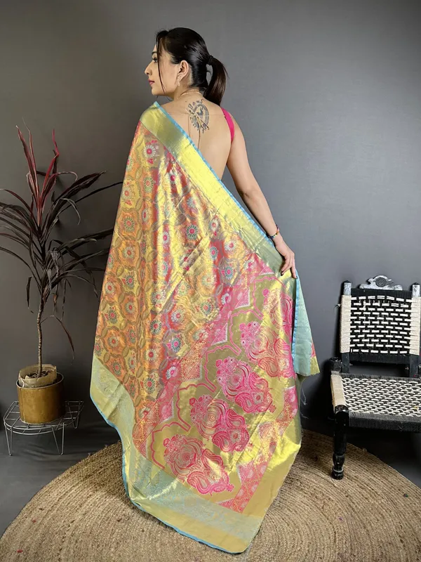 Sage_Green_Kanjivaram_Semi_Silk_Saree_With_Rich_Sky_Blue_Zari_Border_Default_Title