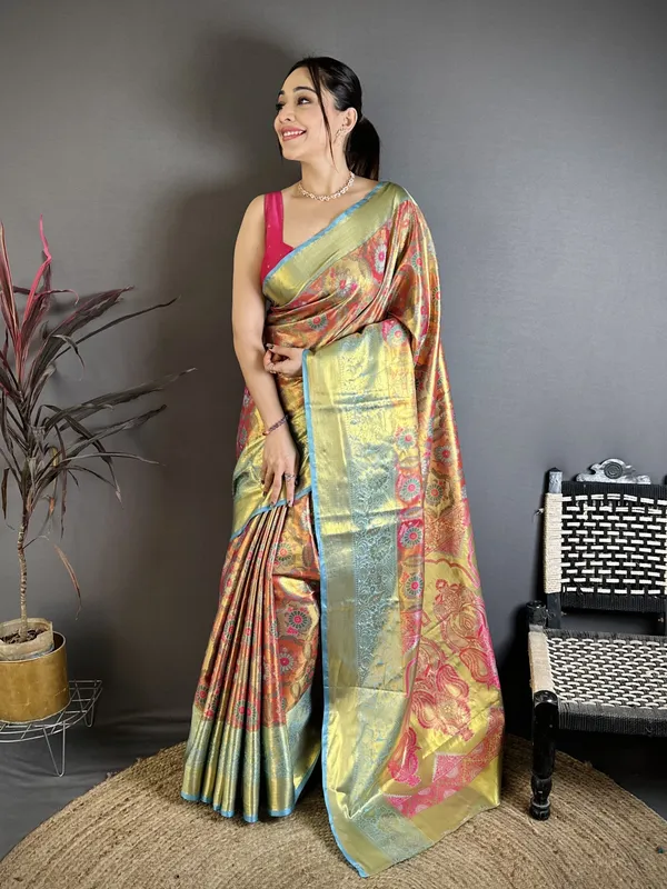 Sage_Green_Kanjivaram_Semi_Silk_Saree_With_Rich_Sky_Blue_Zari_Border_Default_Title