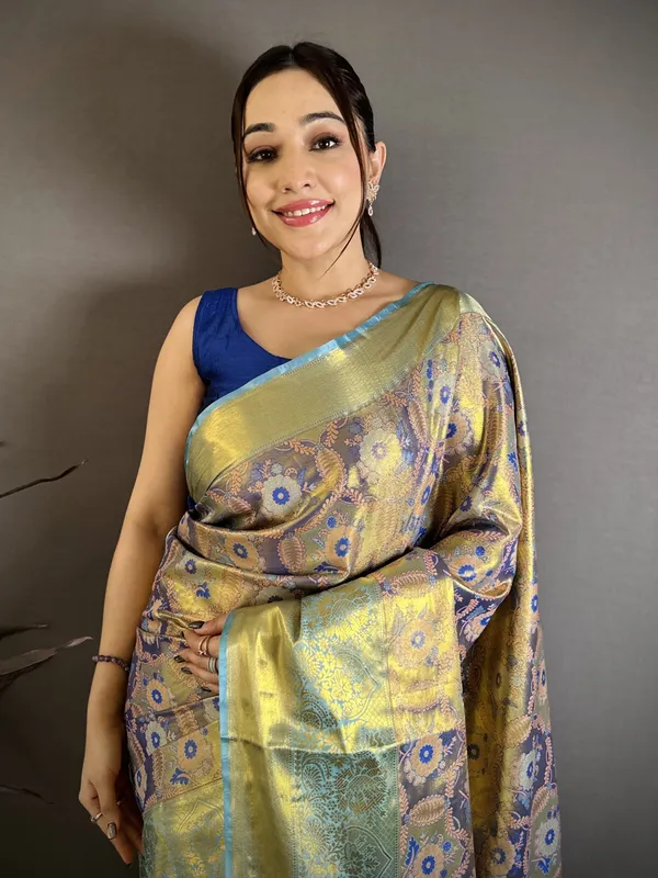 Olive_Gold_Kanjivaram_Semi_Silk_Saree_With_Sky_Blue_Zari_Border_Default_Title
