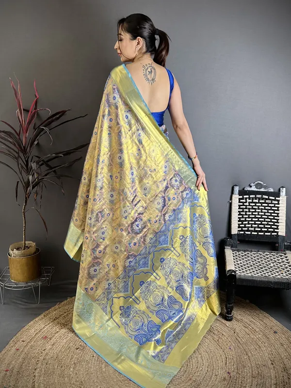 Olive_Gold_Kanjivaram_Semi_Silk_Saree_With_Sky_Blue_Zari_Border_Default_Title