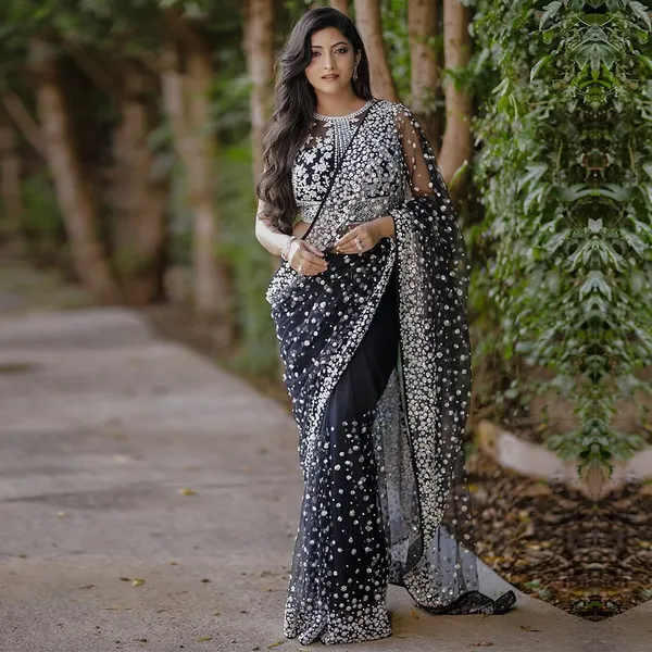 Jet_Black_Butterfly_Soft_Net_Saree_With_Heavy_Silver_Sequin_Border_Default_Title