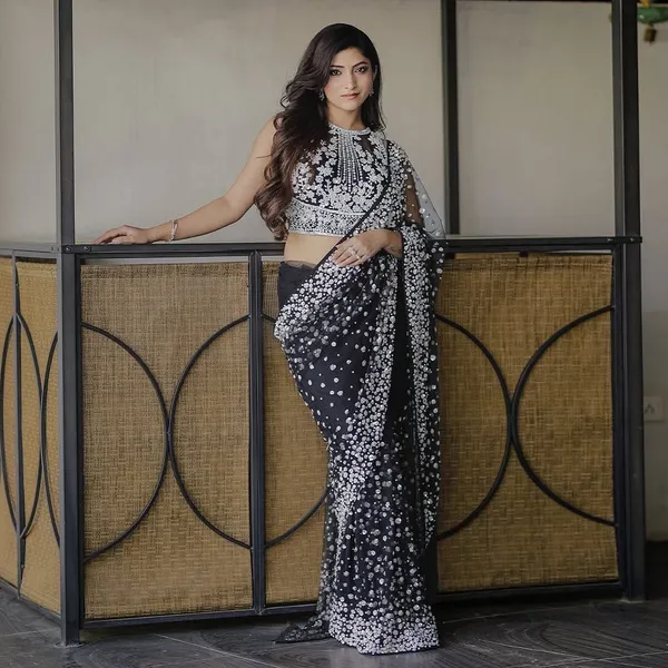 Jet_Black_Butterfly_Soft_Net_Saree_With_Heavy_Silver_Sequin_Border_Default_Title