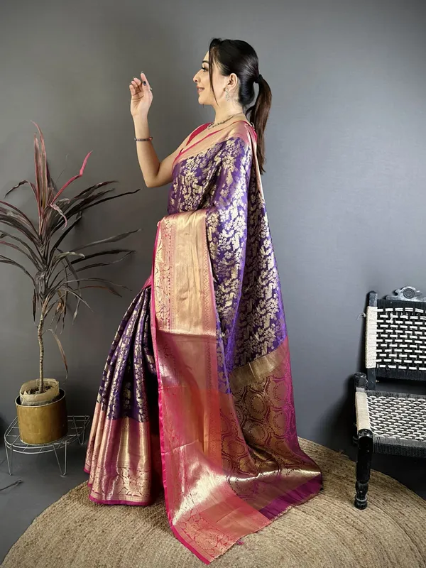 Royal_Purple_Kanjivaram_Katan_Silk_Saree_With_Contrast_Magenta_Zari_Brocade_Border_Default_Title