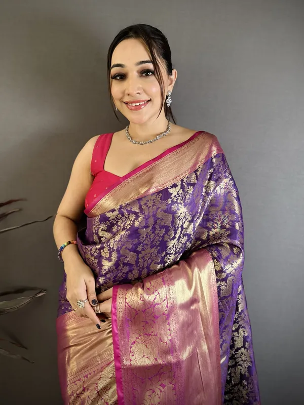 Royal_Purple_Kanjivaram_Katan_Silk_Saree_With_Contrast_Magenta_Zari_Brocade_Border_Default_Title