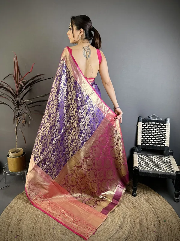Royal_Purple_Kanjivaram_Katan_Silk_Saree_With_Contrast_Magenta_Zari_Brocade_Border_Default_Title