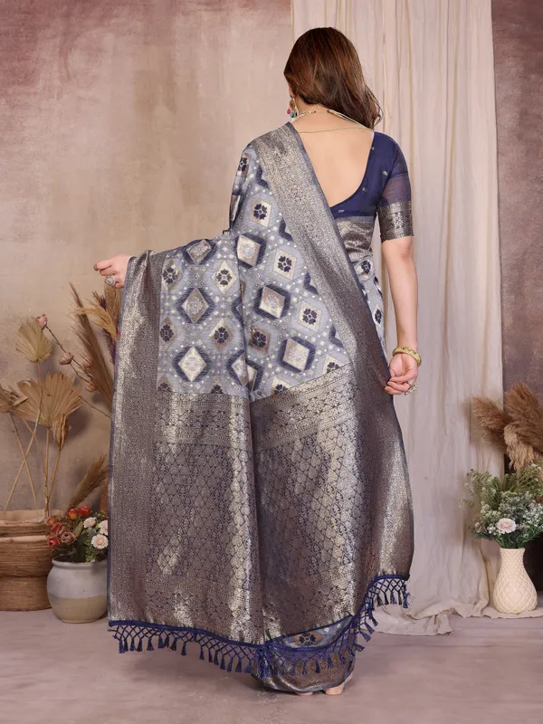 Steel_Blue_Pure_Cotton_Saree_With_Silver_Zari_Woven_Border_Default_Title