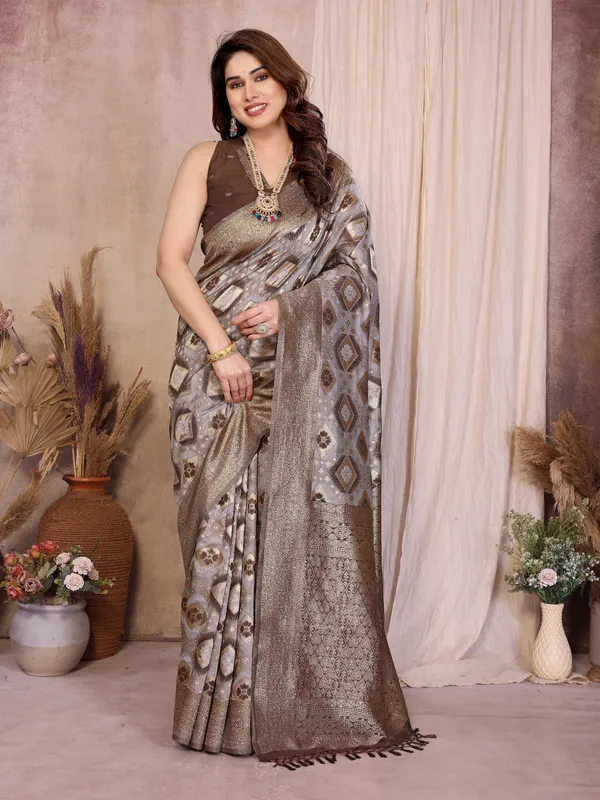 Taupe_Grey_Pure_Cotton_Saree_With_Antique_Zari_Woven_Border_Default_Title