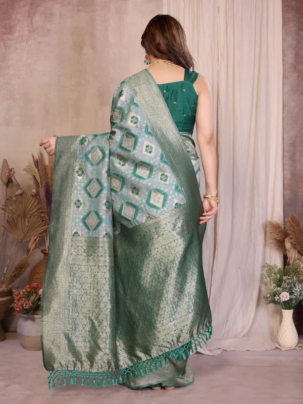 Mint_Green_Pure_Cotton_Saree_With_Silver_Zari_Woven_Border_Default_Title