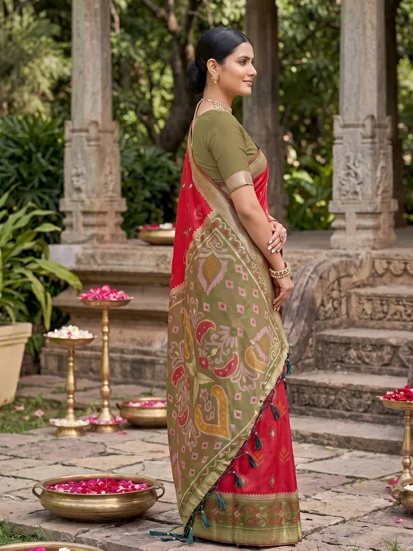 Red_Soft_Silk_Saree_With_Olive_Green_Designer_Woven_Border_Default_Title