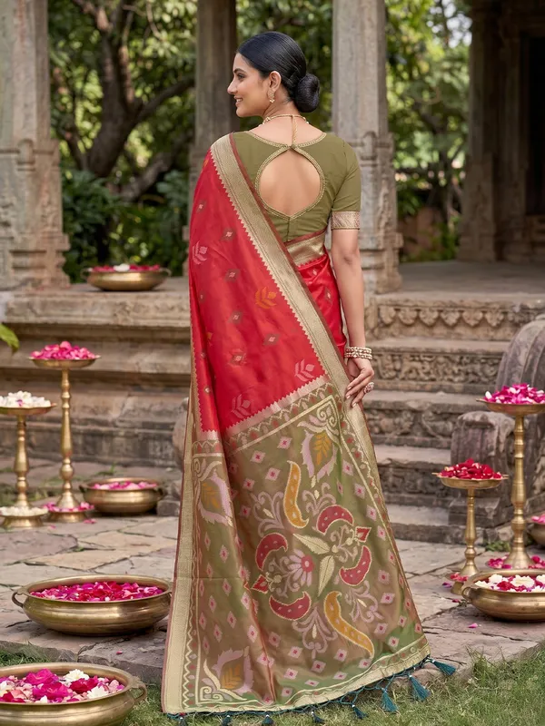 Red_Soft_Silk_Saree_With_Olive_Green_Designer_Woven_Border_Default_Title