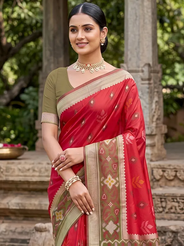 Red_Soft_Silk_Saree_With_Olive_Green_Designer_Woven_Border_Default_Title
