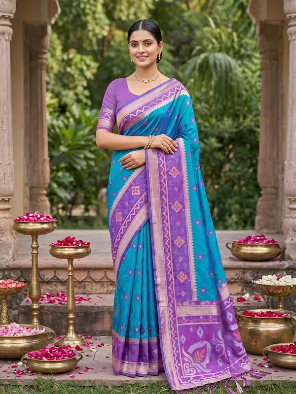 Turquoise_Blue_Soft_Silk_Saree_With_Purple_Designer_Woven_Border_Default_Title
