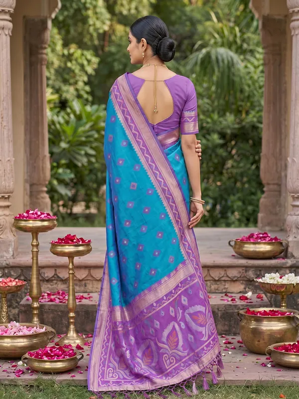 Turquoise_Blue_Soft_Silk_Saree_With_Purple_Designer_Woven_Border_Default_Title