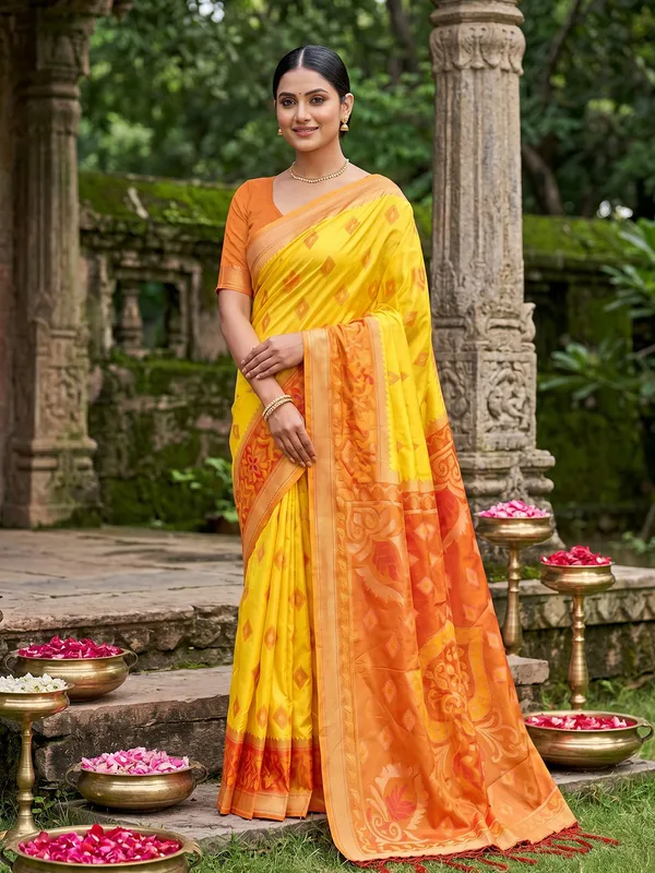 Sunshine_Yellow_Soft_Silk_Saree_With_Orange_Designer_Woven_Border_Default_Title