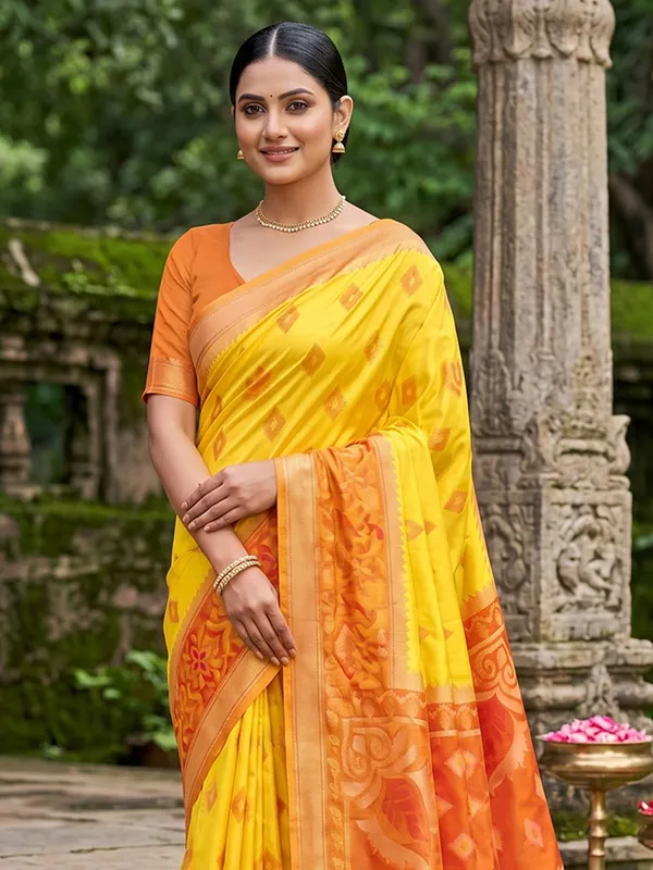 Sunshine_Yellow_Soft_Silk_Saree_With_Orange_Designer_Woven_Border_Default_Title