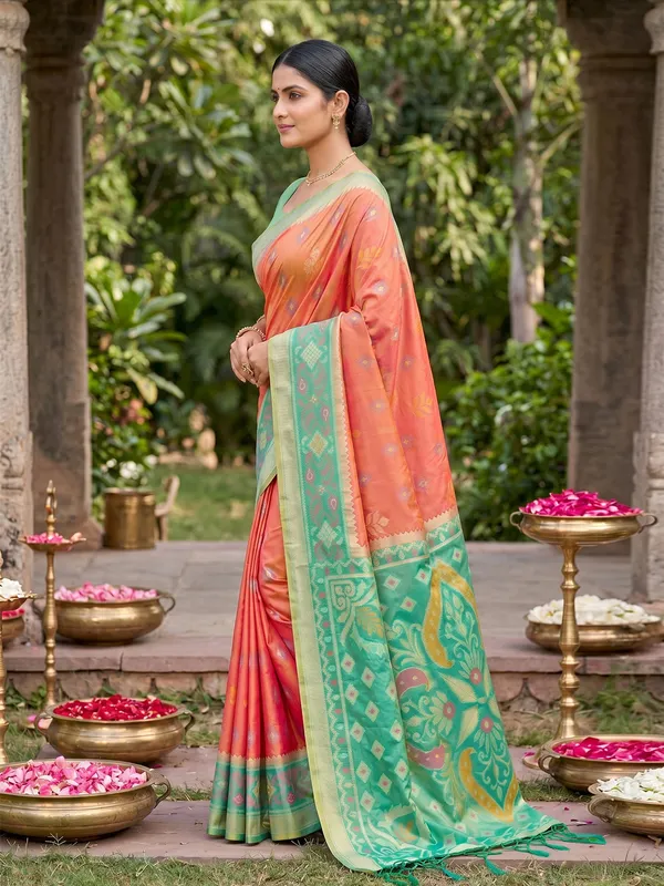 Peach_Pink_Soft_Silk_Saree_With_Mint_Green_Designer_Woven_Border_Default_Title