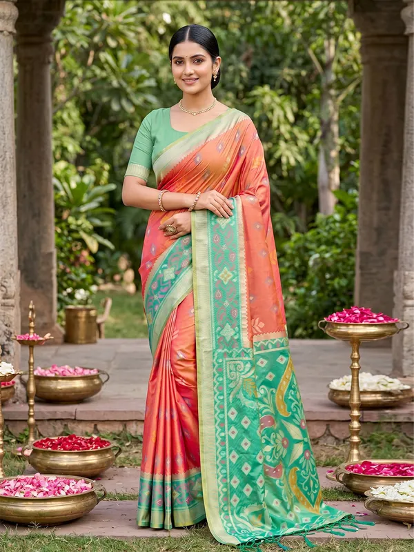 Peach_Pink_Soft_Silk_Saree_With_Mint_Green_Designer_Woven_Border_Default_Title