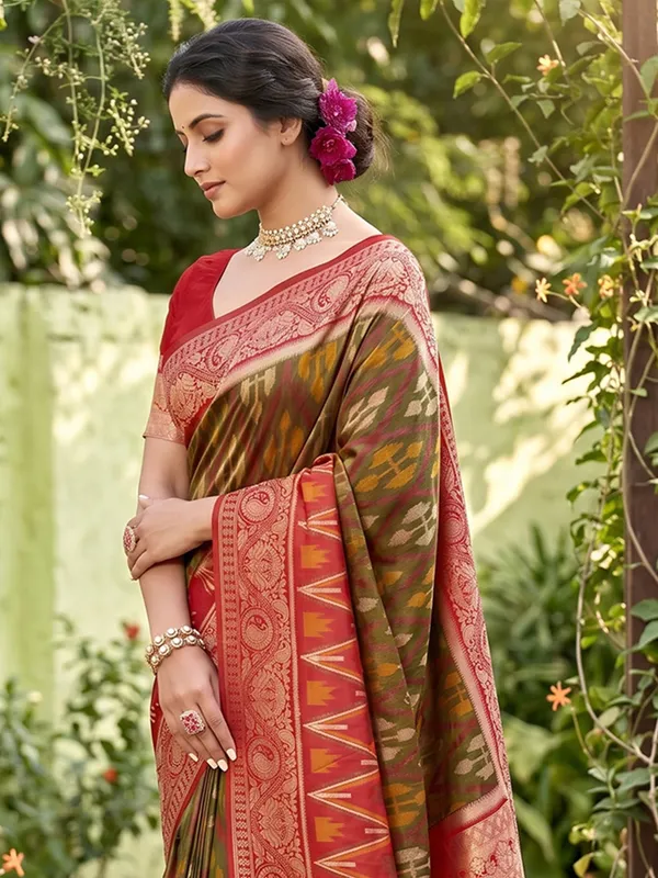 Mehendi_Green_Soft_Silk_Saree_With_Maroon_Designer_Brocade_Border_Default_Title
