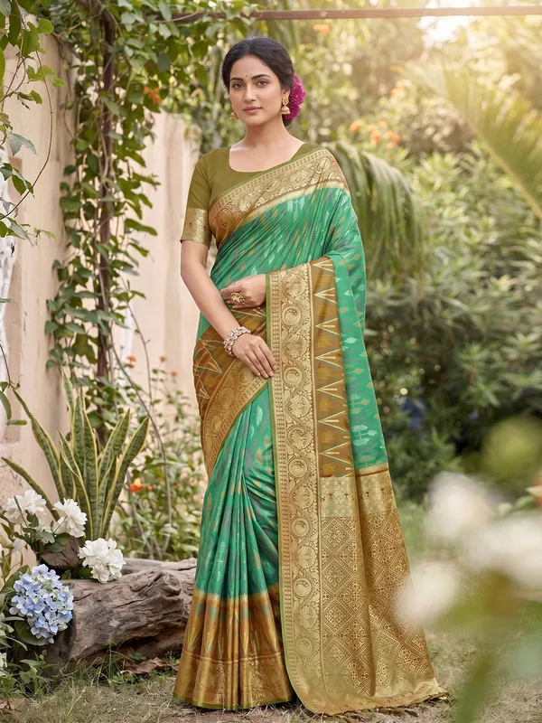 Sea_Green_Soft_Silk_Saree_With_Rich_Golden_Zari_Border_Default_Title