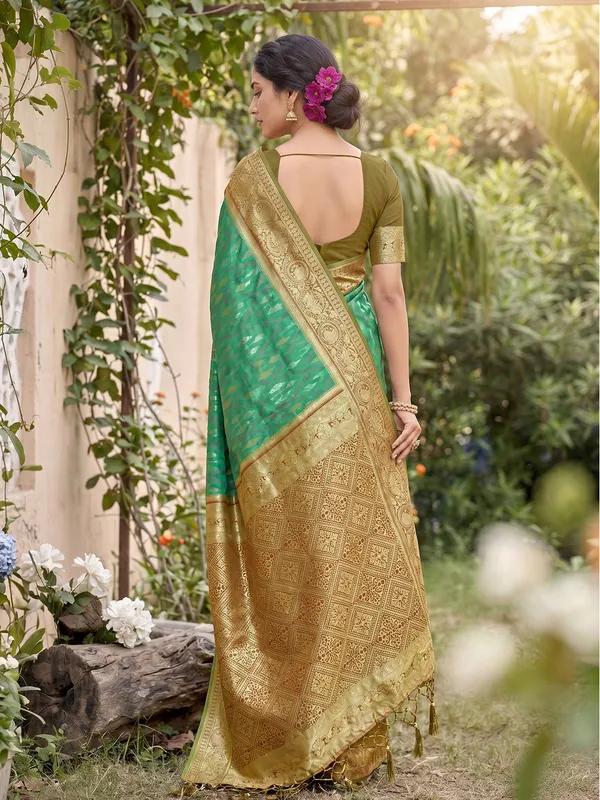 Sea_Green_Soft_Silk_Saree_With_Rich_Golden_Zari_Border_Default_Title