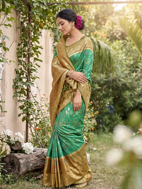 Sea_Green_Soft_Silk_Saree_With_Rich_Golden_Zari_Border_Default_Title