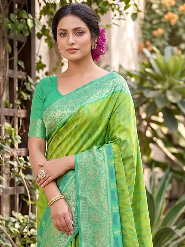 Lime_Green_Soft_Silk_Saree_With_Aqua_Green_Zari_Border_Default_Title