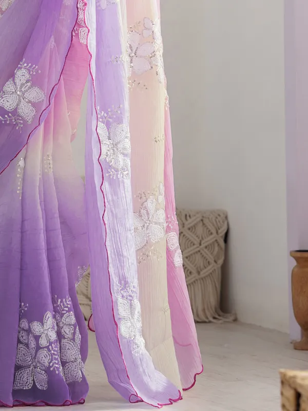 Candy_Pink_Lavender_Gold_Crush_Silk_Saree_With_Scalloped_Border_Default_Title