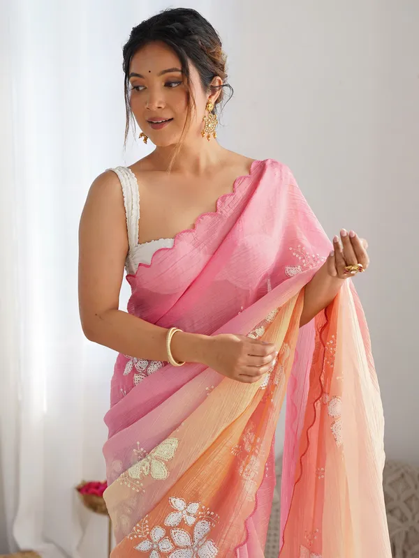 Blush_Pink_Peach_Gold_Crush_Silk_Saree_With_Scalloped_Border_Default_Title