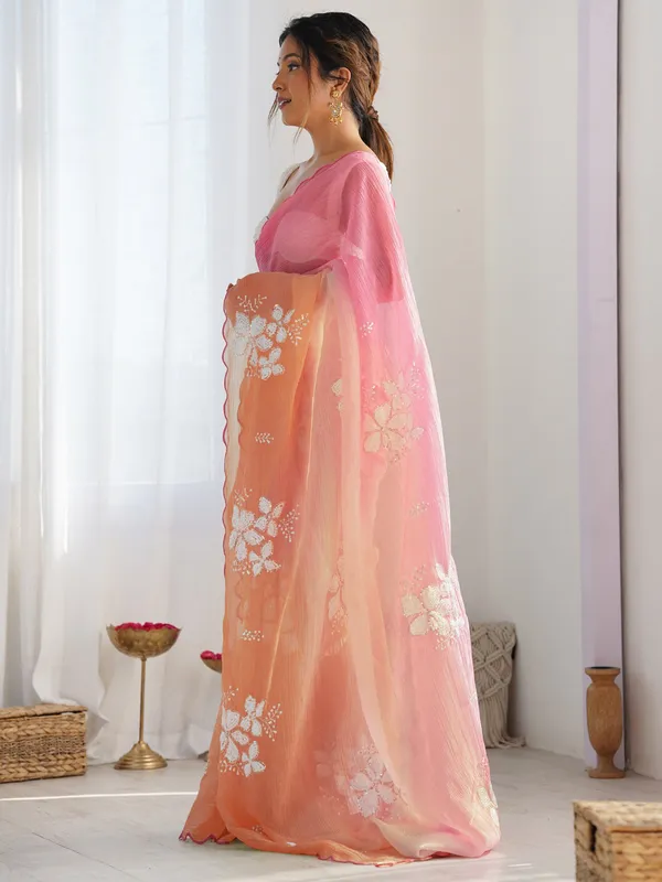 Blush_Pink_Peach_Gold_Crush_Silk_Saree_With_Scalloped_Border_Default_Title