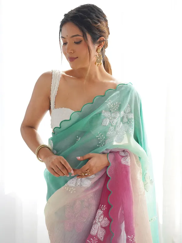 Mint_Green_Rose_Pink_Gold_Crush_Silk_Saree_With_Scalloped_Border_Default_Title