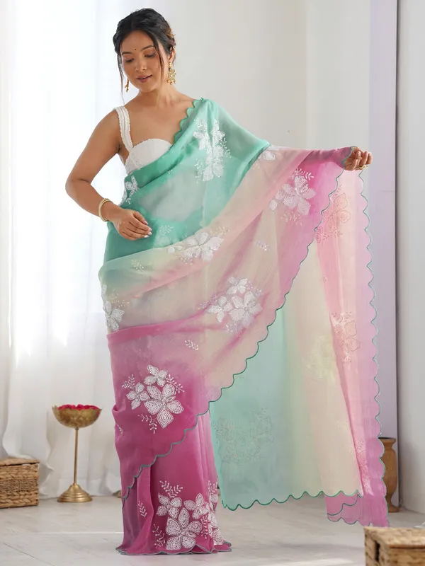 Mint_Green_Rose_Pink_Gold_Crush_Silk_Saree_With_Scalloped_Border_Default_Title