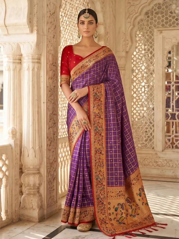 Royal_Purple_Banarasi_Silk_Saree_With_Floral_Woven_Border_Default_Title