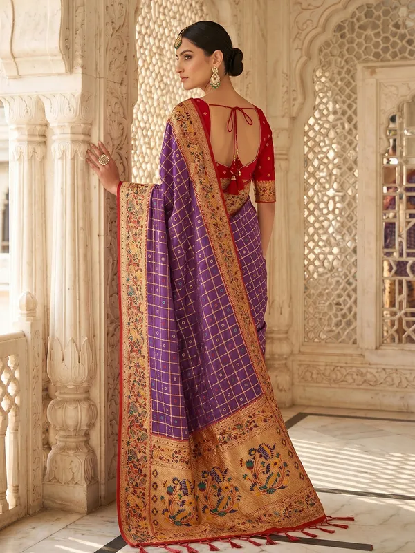 Royal_Purple_Banarasi_Silk_Saree_With_Floral_Woven_Border_Default_Title