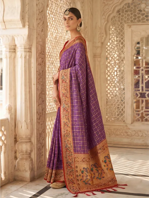 Royal_Purple_Banarasi_Silk_Saree_With_Floral_Woven_Border_Default_Title